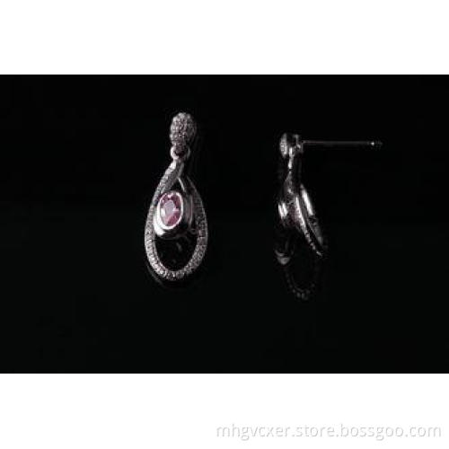 Women 's Silver CZ Earrings With White & Pink Stone for Wed